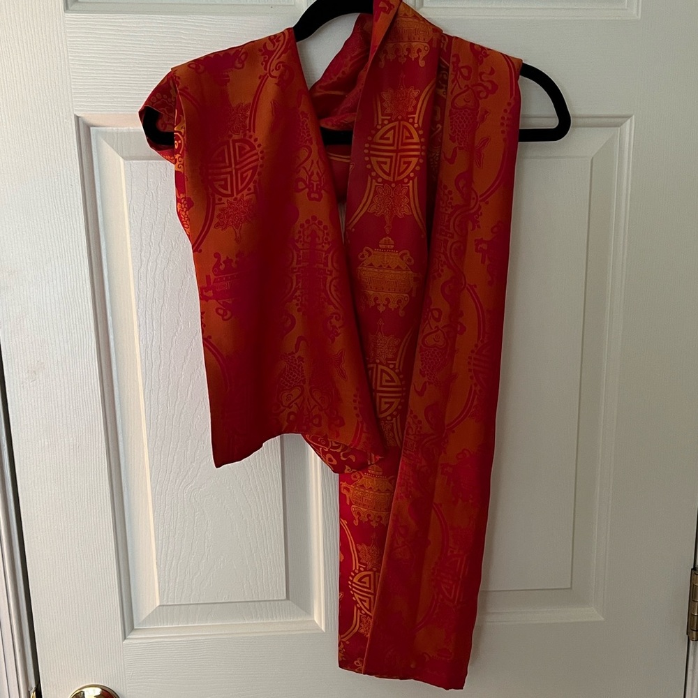 Shanghai Tang Vibrant Red Silk Scarf
